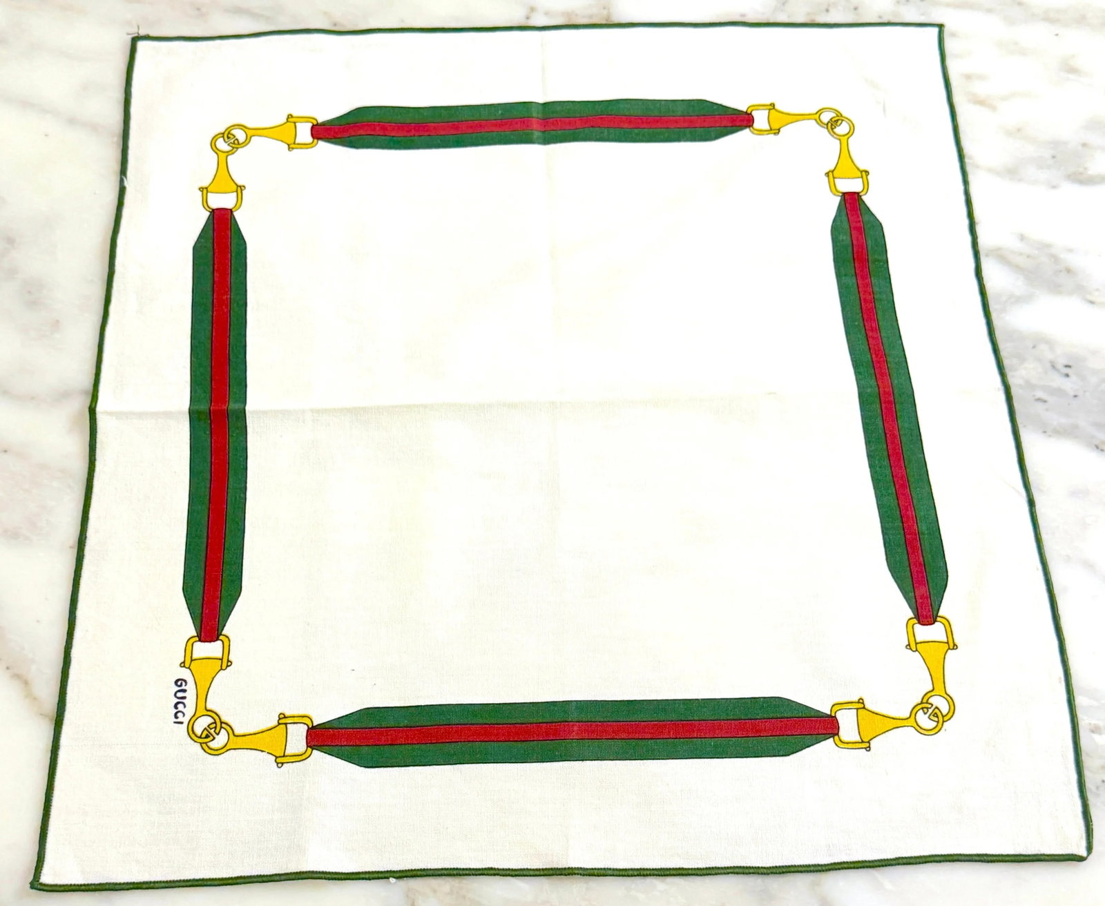 12 Vintage Aldo Gucci Equestrian Napkins with Horsebit Motif, Signed, 1980s - 2