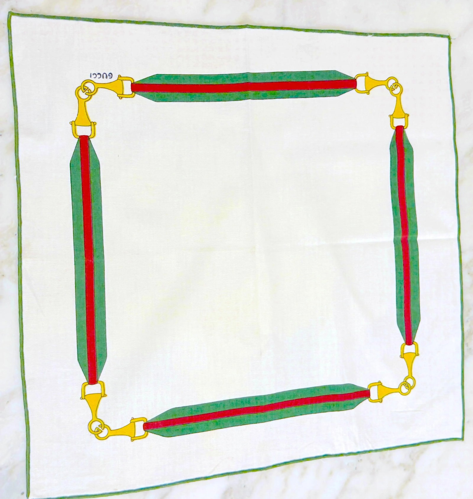 12 Vintage Aldo Gucci Equestrian Napkins with Horsebit Motif, Signed, 1980s - 6