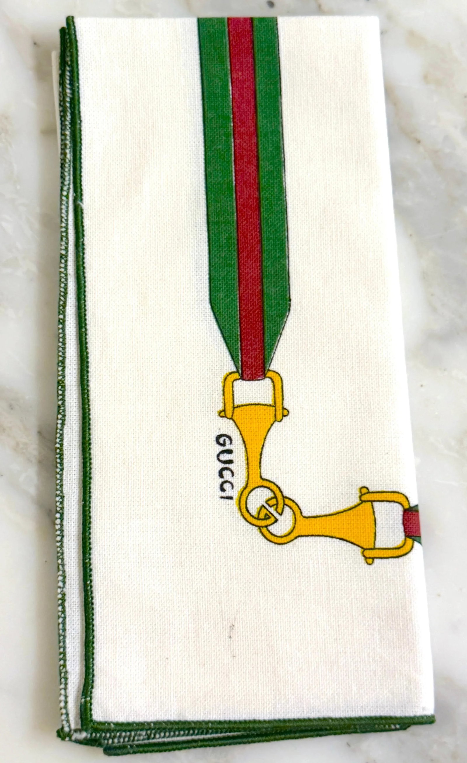 12 Vintage Aldo Gucci Equestrian Napkins with Horsebit Motif, Signed, 1980s - 9