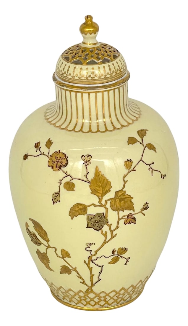 Royal Crown Derby Aesthetic Movement Gilt Potpourri Vase with Pierced Lid, 1892 (1 of 12)