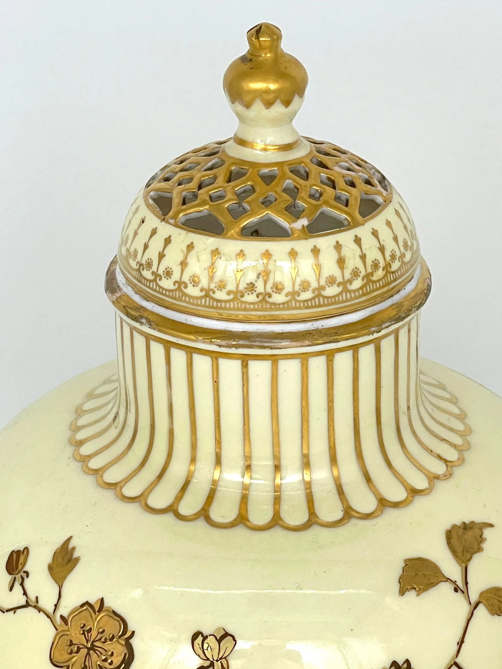 Royal Crown Derby Aesthetic Movement Gilt Potpourri Vase with Pierced Lid, 1892 - 6