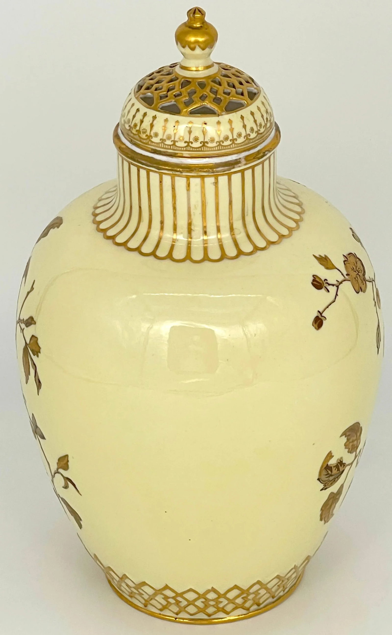 Royal Crown Derby Aesthetic Movement Gilt Potpourri Vase with Pierced Lid, 1892 - 9