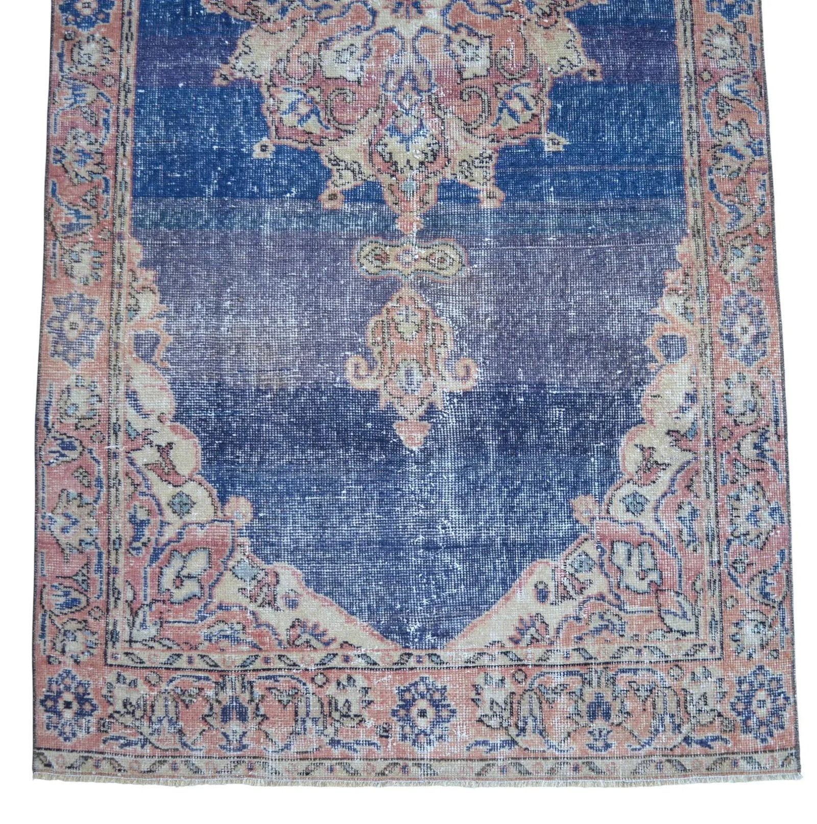 Distressed Area Rug Hand Knotted Muted Color Oushak Medallion Rug - 3'7'' X 7'5'' - 7