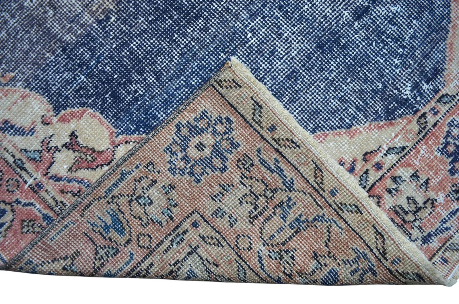 Distressed Area Rug Hand Knotted Muted Color Oushak Medallion Rug - 3'7'' X 7'5'' - 9