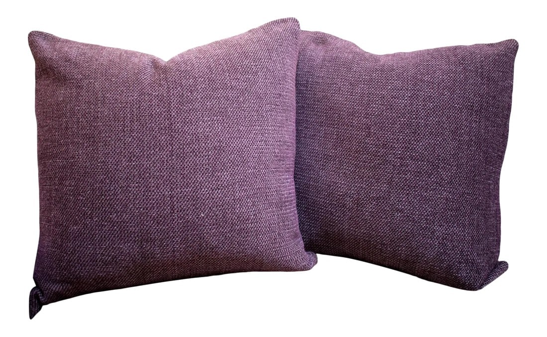 Pair of Custom Purple Chenille Pillows: - Custom pair of designer pillows 20 x 20 in. - Incredibly soft textured chenille - Down/soft feather or Poly fill pillow forms (please specify in comments after ordering) - Showroom Samples - Knife