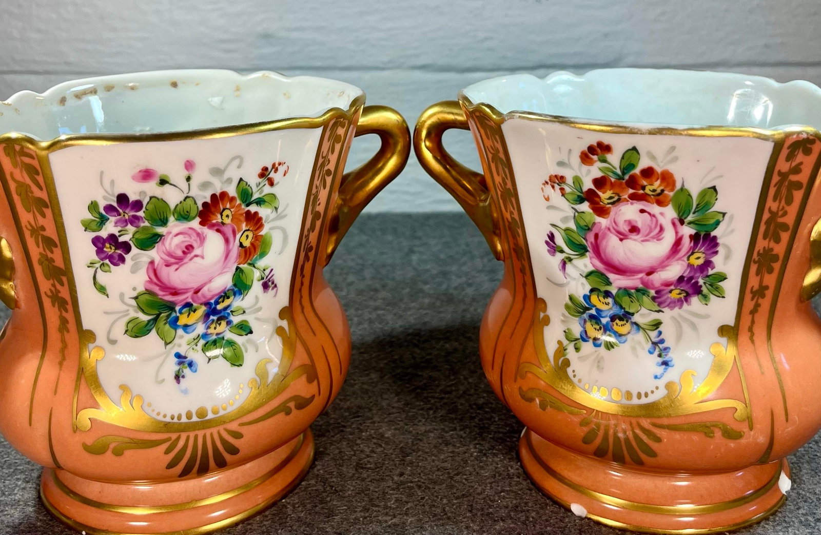 Pair of Antique Sevres Floral Porcelain Cachepots - 2