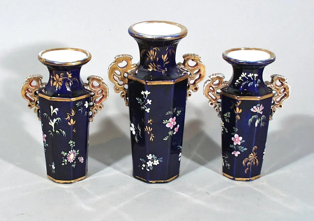 Mason's Ironstone Mazarine Blue Vases - Set of 3 - 2