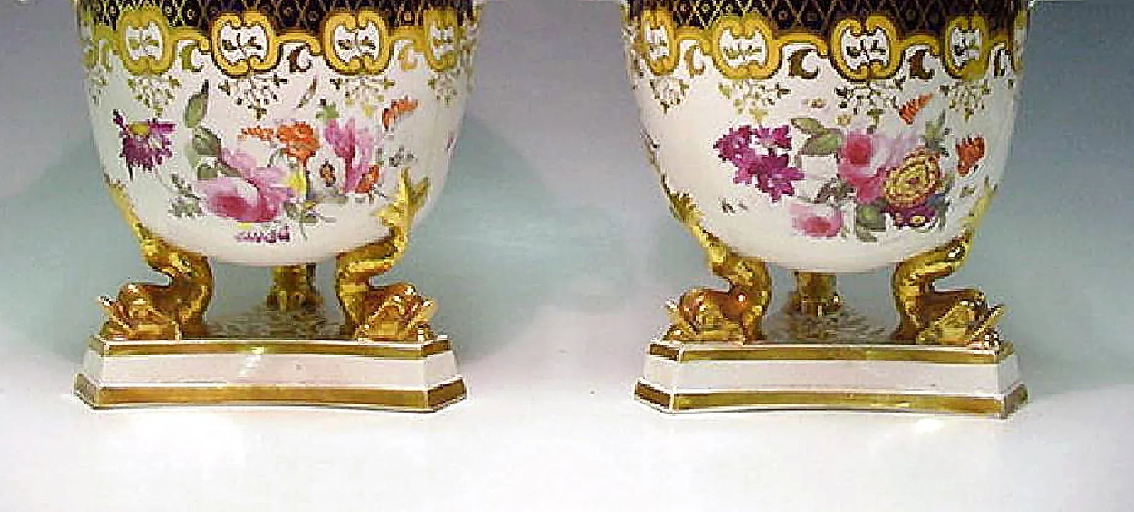 1820-1830 Ridgway Porcelain Dolphin Fruit Coolers Covers & Liners - A Pair - 3