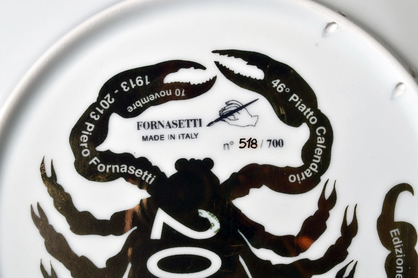 Barnaba Fornasetti Calendar Plate for 2013 With Piero Fornasetti Self Portrait, #518 of 700 - 2