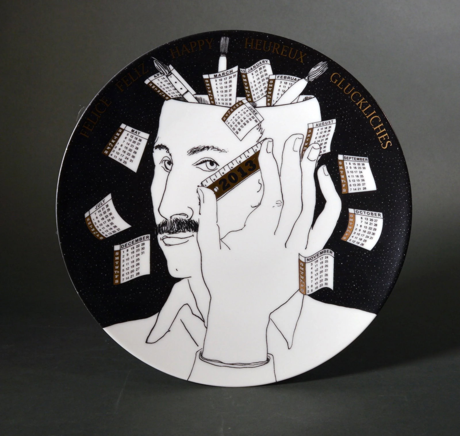 Barnaba Fornasetti Calendar Plate for 2013 With Piero Fornasetti Self Portrait, #518 of 700 - 3