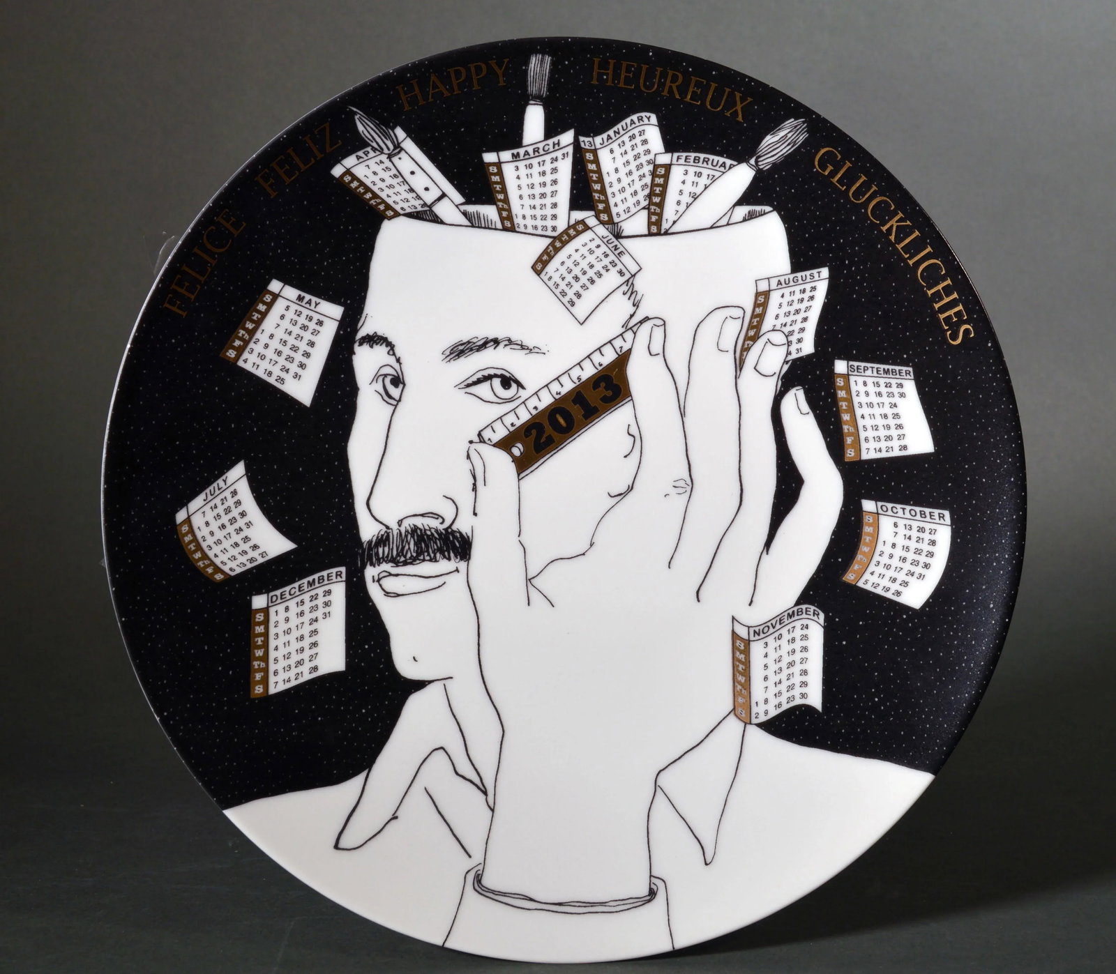 Barnaba Fornasetti Calendar Plate for 2013 With Piero Fornasetti Self Portrait, #518 of 700 - 5