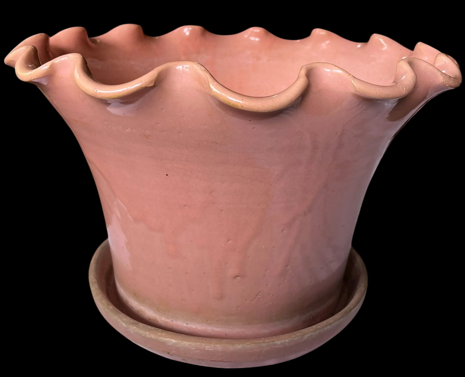 Early 20th Century Large Antique French Hand Thrown Earthenware Scalloped Pink Glazed Planters With - 6