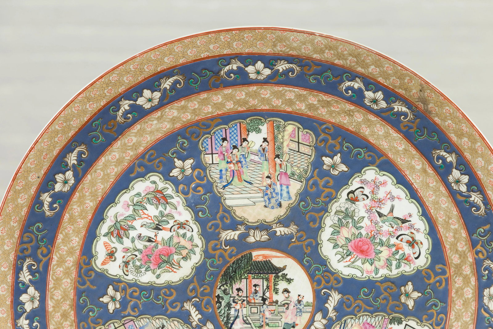 Large Chinese Rose Medallion Hand Painted Porcelain Platter with Court Scenes - 11