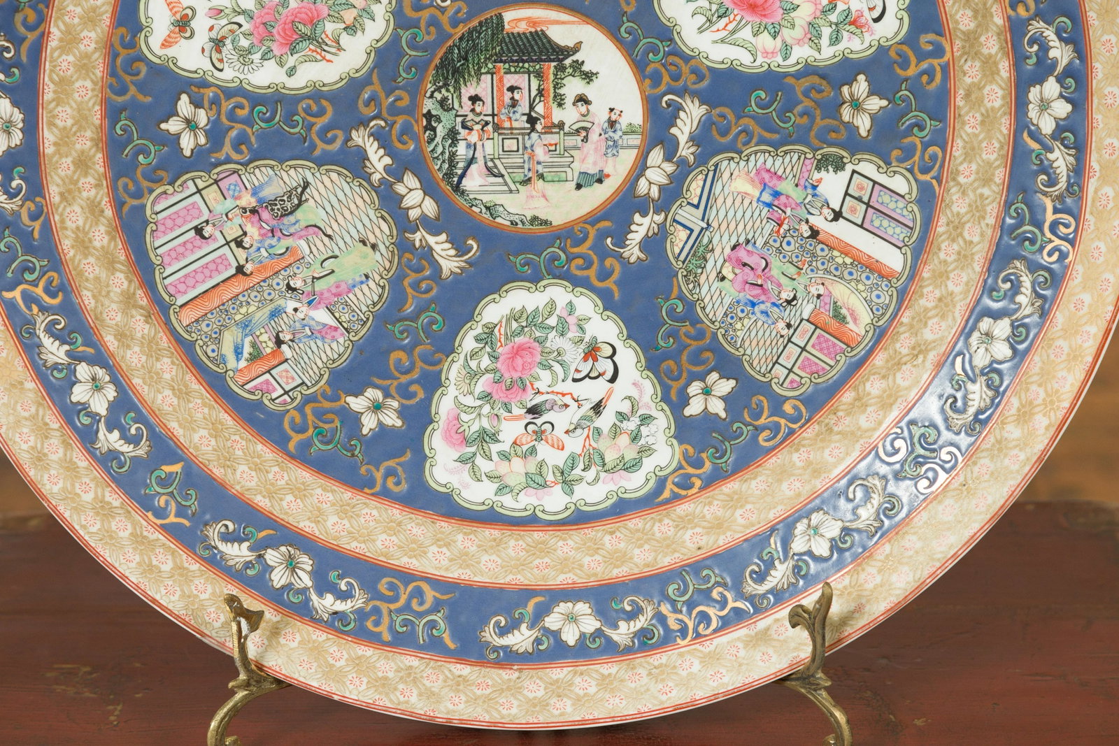 Large Chinese Rose Medallion Hand Painted Porcelain Platter with Court Scenes - 12