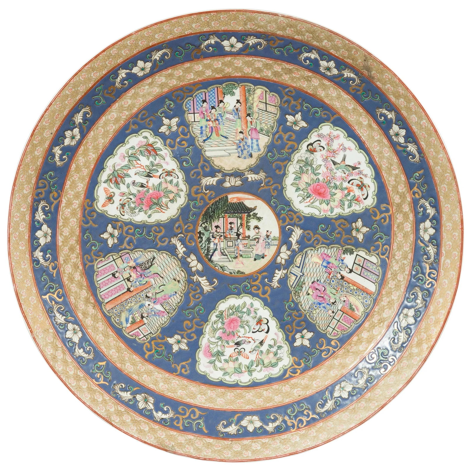 Large Chinese Rose Medallion Hand Painted Porcelain Platter with Court Scenes - 13