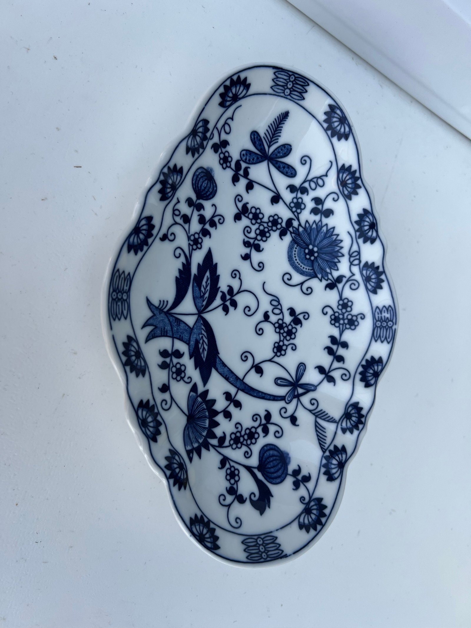 Vintage Footed Blue Onion Bowl Blue and White Diamond Shape Bowl Signed - 4