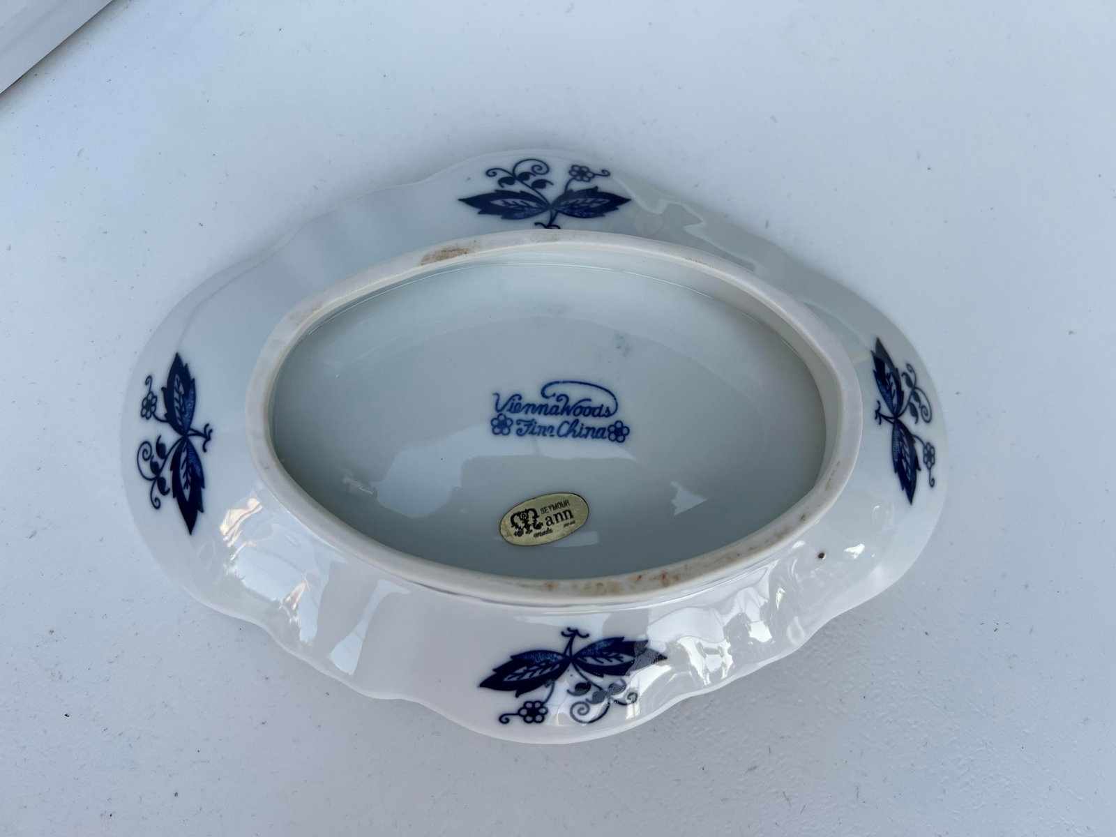 Vintage Footed Blue Onion Bowl Blue and White Diamond Shape Bowl Signed - 5