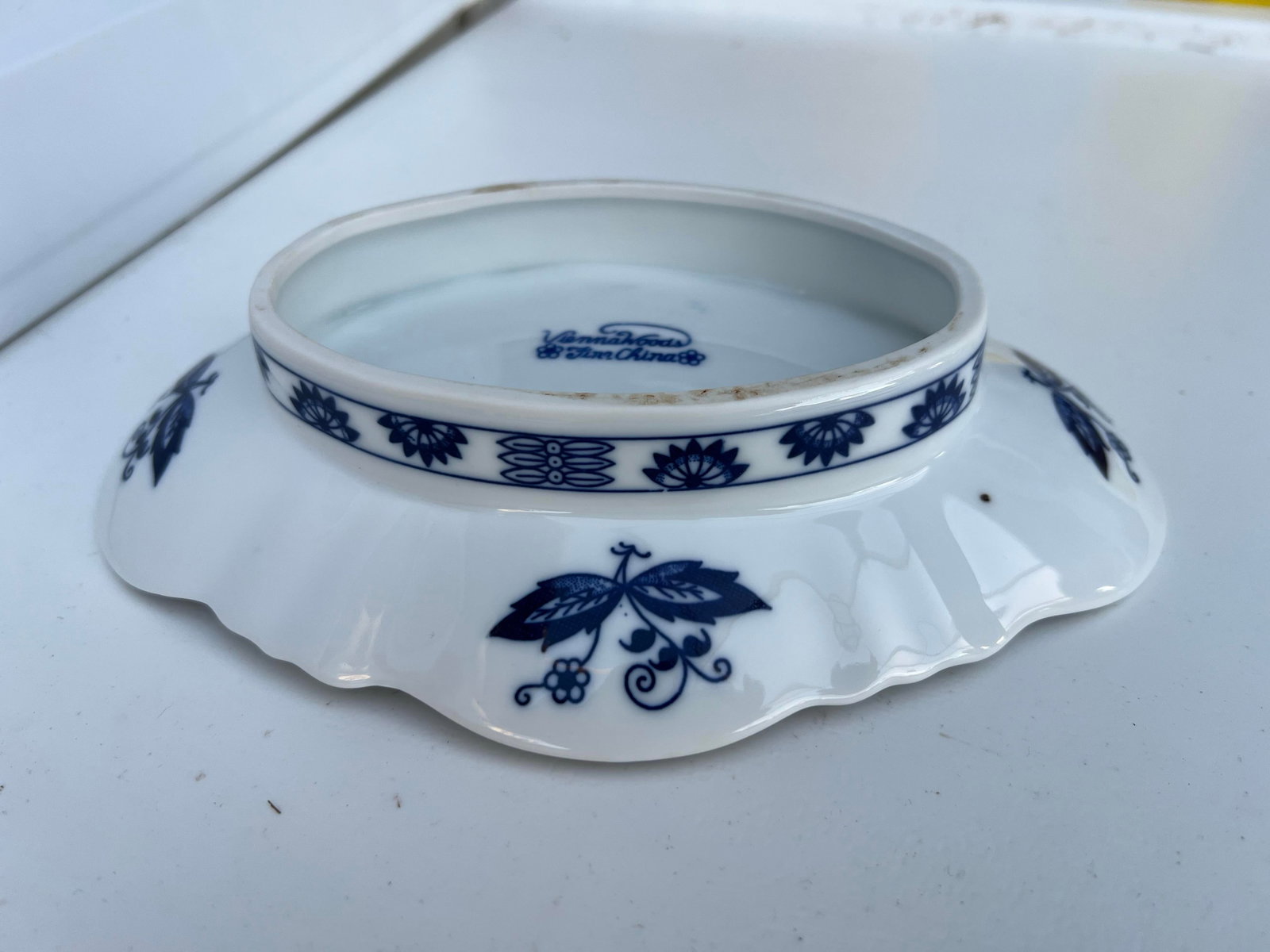 Vintage Footed Blue Onion Bowl Blue and White Diamond Shape Bowl Signed - 6