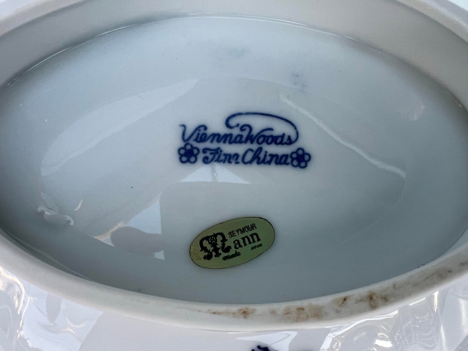 Vintage Footed Blue Onion Bowl Blue and White Diamond Shape Bowl Signed - 7