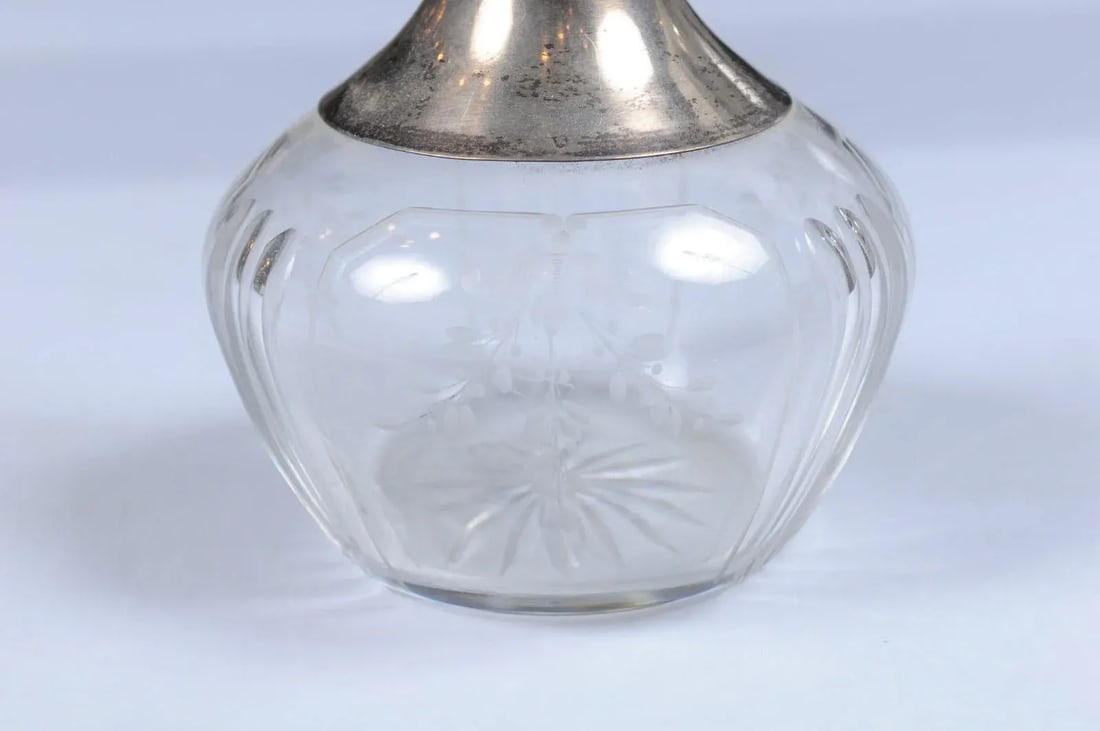 Danish Crystal and Silver Decanter with Stopper and Foliage Engraved Body - 5