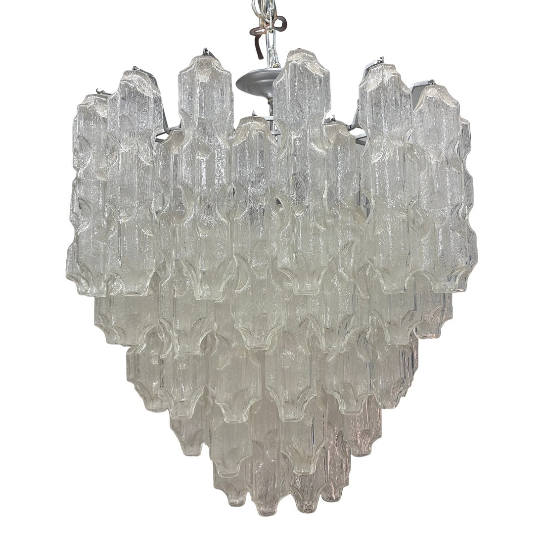 1960s Italian Modern Murano Glass Chandelier by Toni Zuccheri for Venini: Italian Murano Glass Chandelier By Toni Zuccheri For Venini. Offered is a stunning large Murano chandelier designed by Toni Zuccheri for Venini in the 1960's. This chandelier is unmarked however we ha