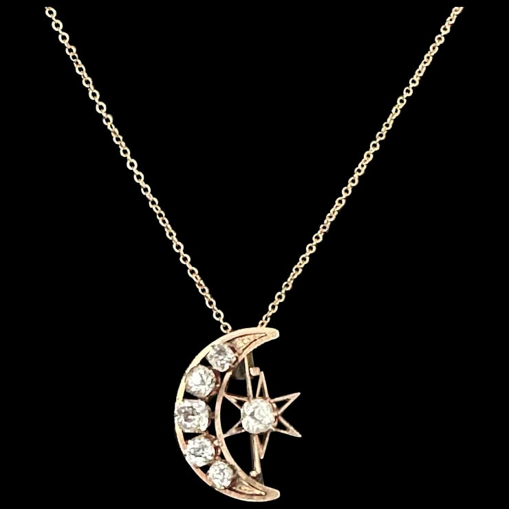 late 19th Century Victorian Celestial Moon & Star Pin/Pendant - 2