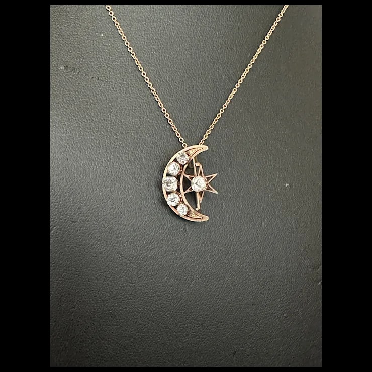 late 19th Century Victorian Celestial Moon & Star Pin/Pendant - 3