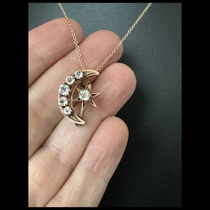 late 19th Century Victorian Celestial Moon & Star Pin/Pendant - 4