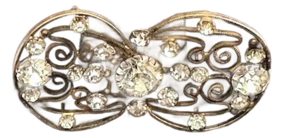 Early 20th Century Czech Rhinestone Choker: One-of-a-kind choker made of a vintage Czech rhinestone buckle. I fell in love with vintage buckles and my mother has lovingly sewn them onto black velvet (stretch) ribbon. The overall length of the