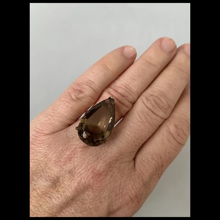 1960s Bold 14k Smoky Quartz Cocktail Ring, Size 5.5 - 2