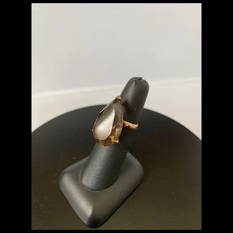 1960s Bold 14k Smoky Quartz Cocktail Ring, Size 5.5 - 4