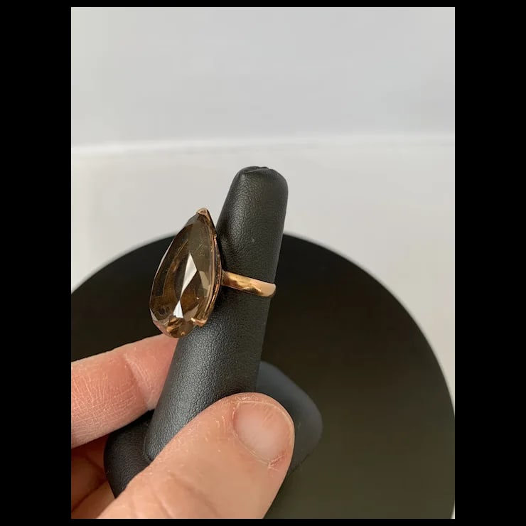 1960s Bold 14k Smoky Quartz Cocktail Ring, Size 5.5 - 7