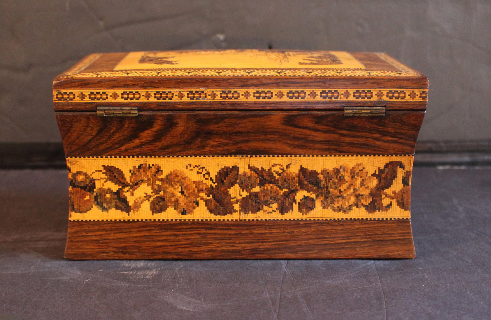 Circa 1850-60 English Tunbridge Ware Tea Caddy Box - 4