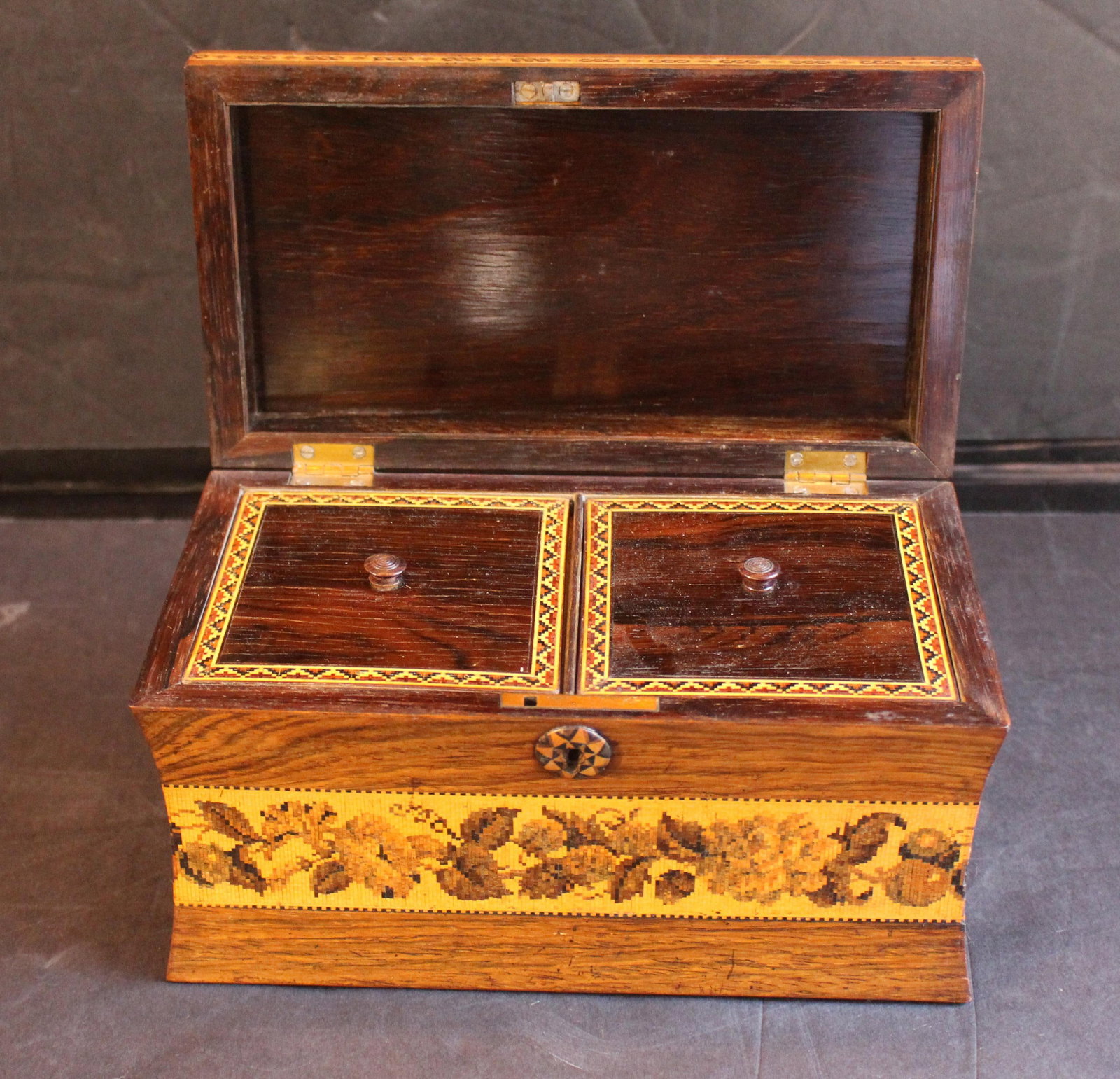 Circa 1850-60 English Tunbridge Ware Tea Caddy Box - 5