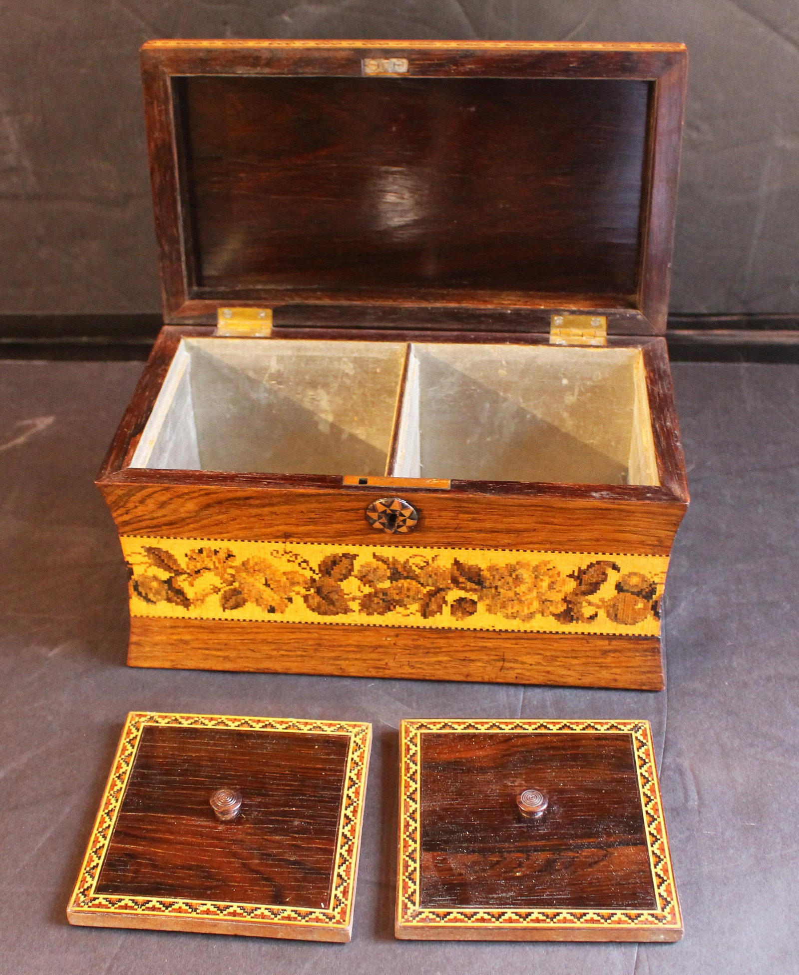 Circa 1850-60 English Tunbridge Ware Tea Caddy Box - 6