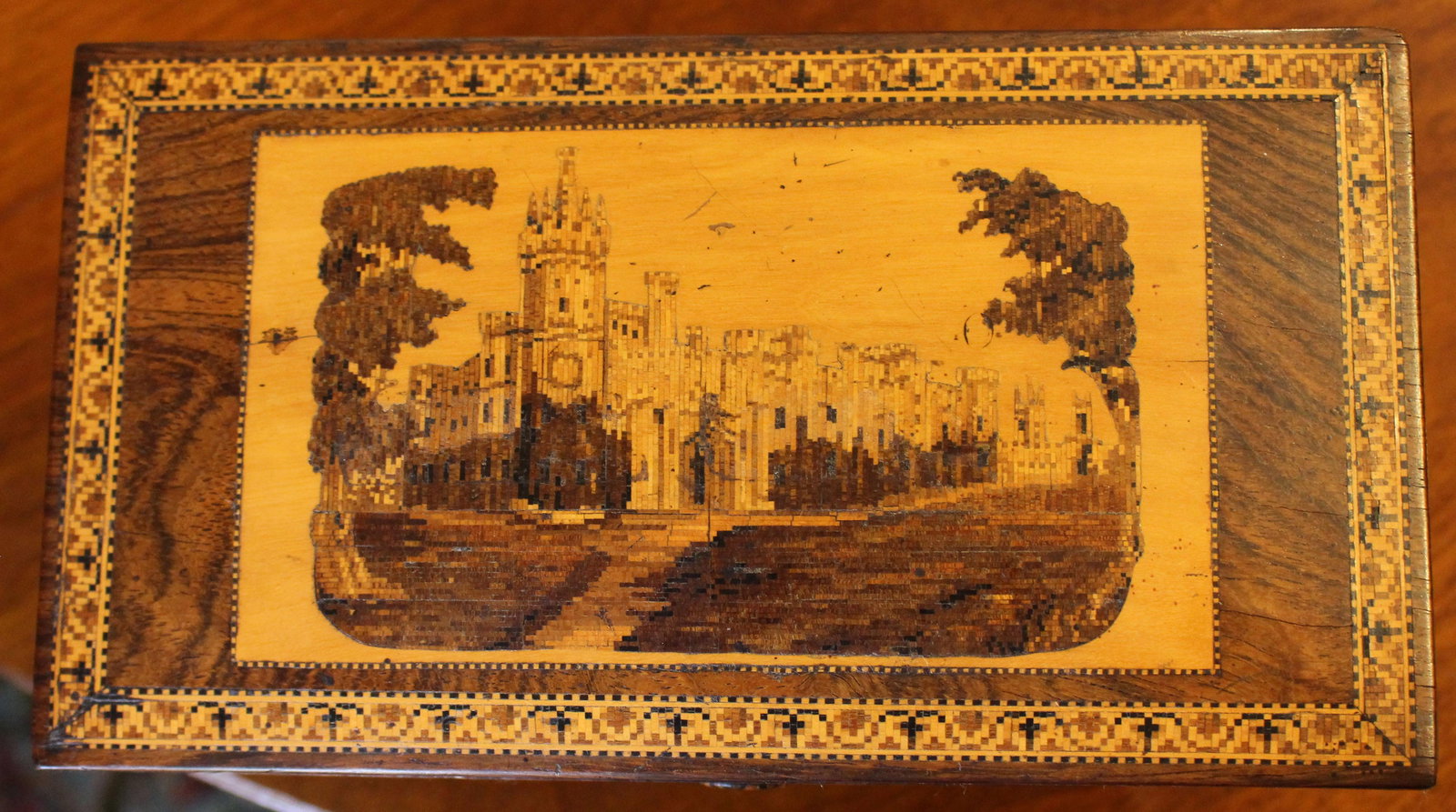 Circa 1850-60 English Tunbridge Ware Tea Caddy Box - 8