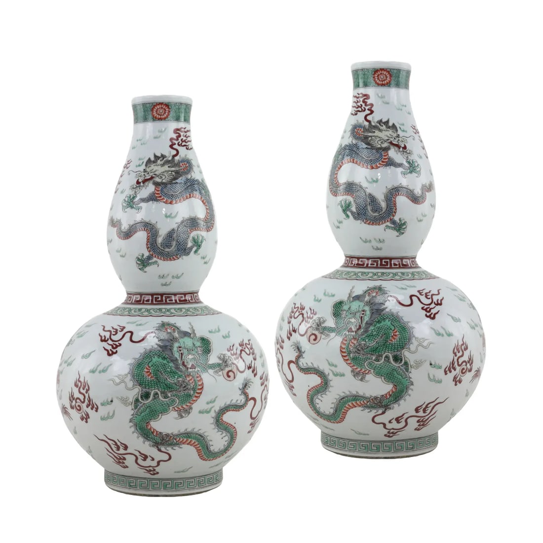 Pair of Famille-Rose "˜Cloud and Dragon' Double Gourd Vasesï¼ŒJingdezhen Kiln, - 2