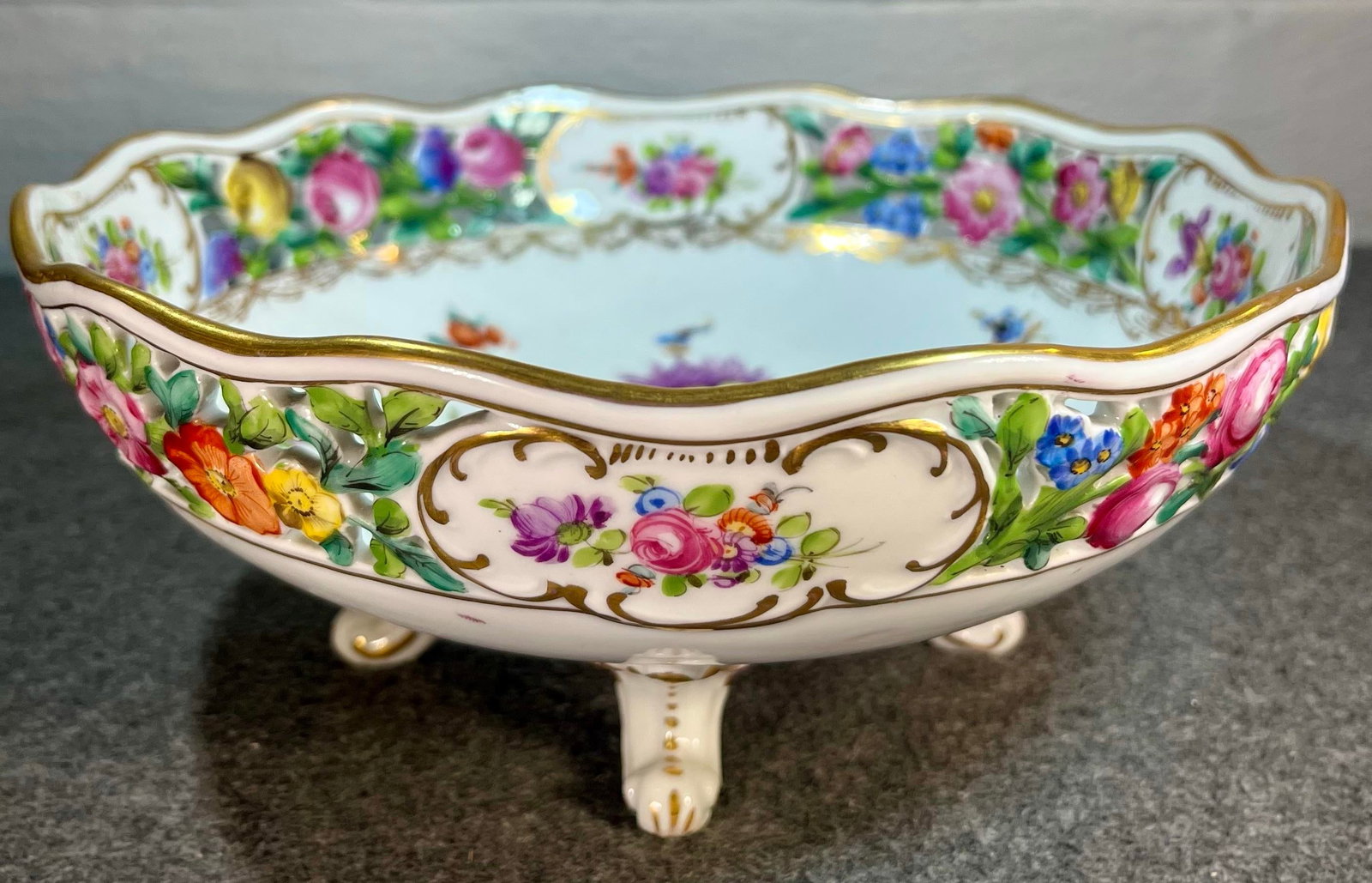 Antique Dresden Footed Reticulated Porcelain Bowl - 2