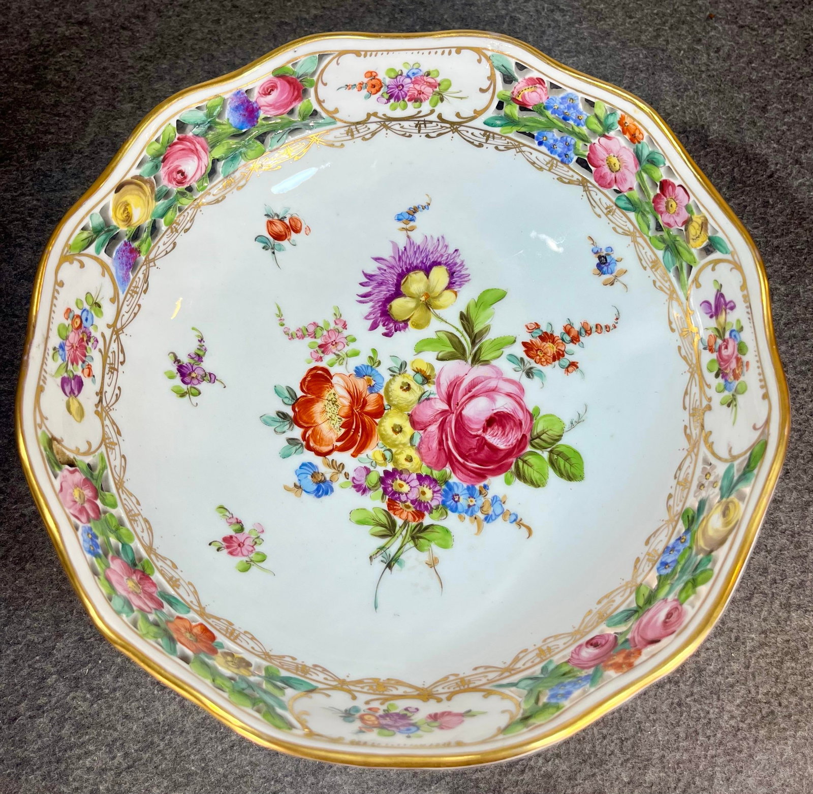 Antique Dresden Footed Reticulated Porcelain Bowl - 4