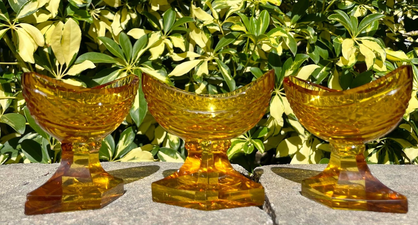 (3) Antique Anglo-Irish Cut Crystal Amber Glass Salt Cellars - 2
