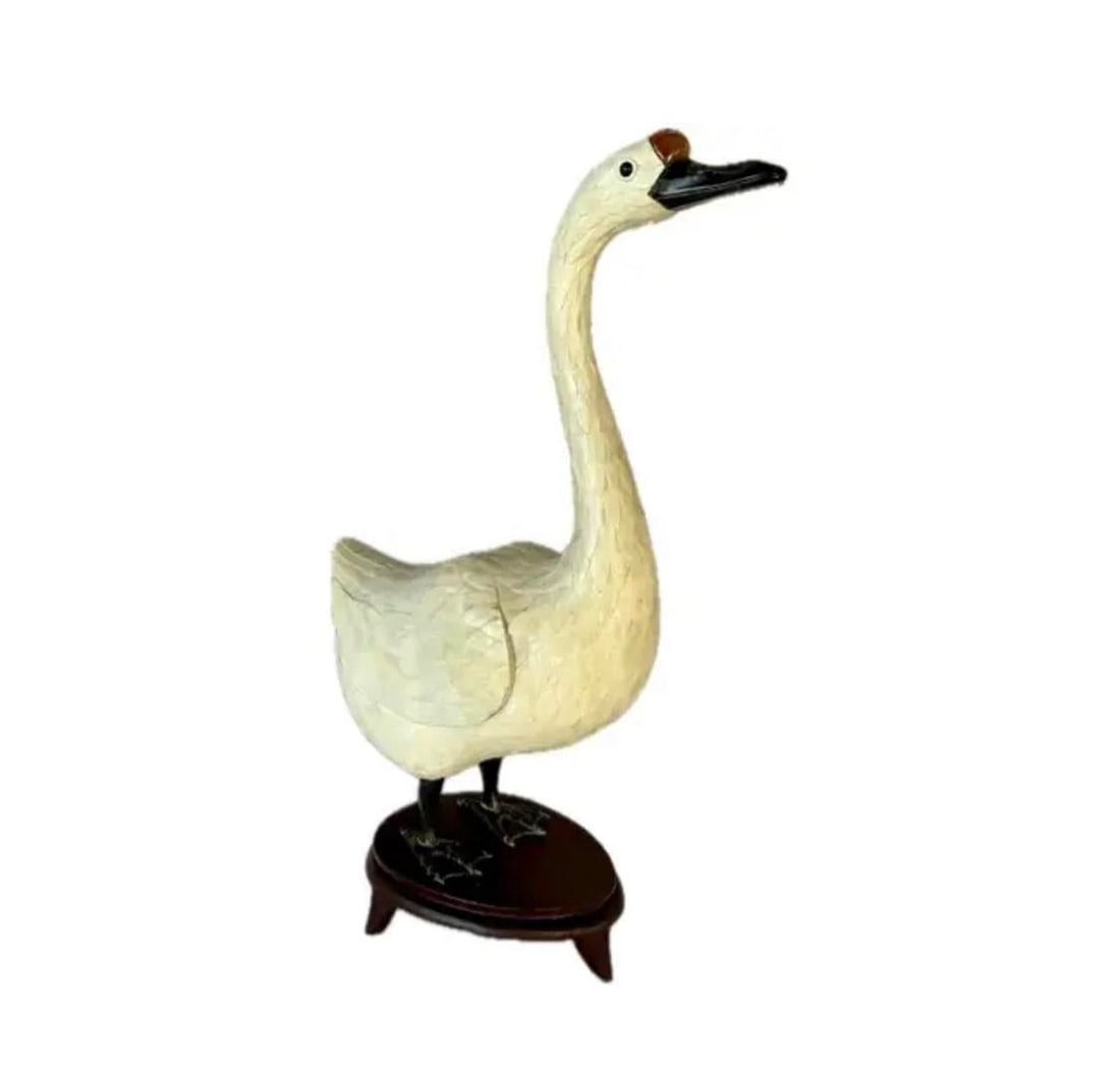 Chinese Hand-Cut Tessellated Bone Veneered Geese, a Pair - 5