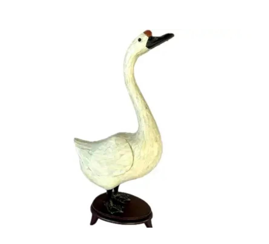 Chinese Hand-Cut Tessellated Bone Veneered Geese, a Pair - 9