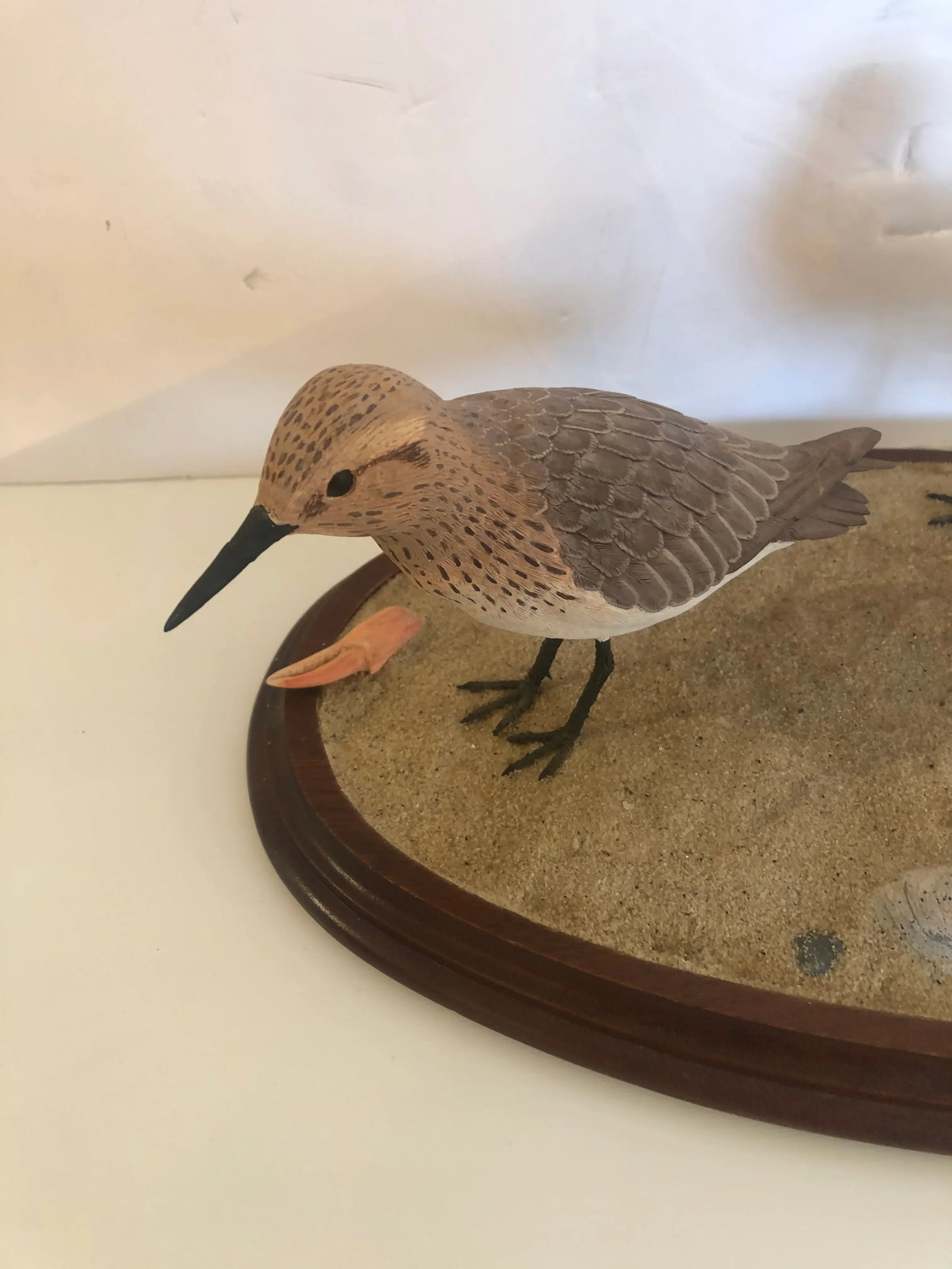 Nantucket Oval Tabletop Sculpture of Carved Wood Sandpipers on the Beach - 2