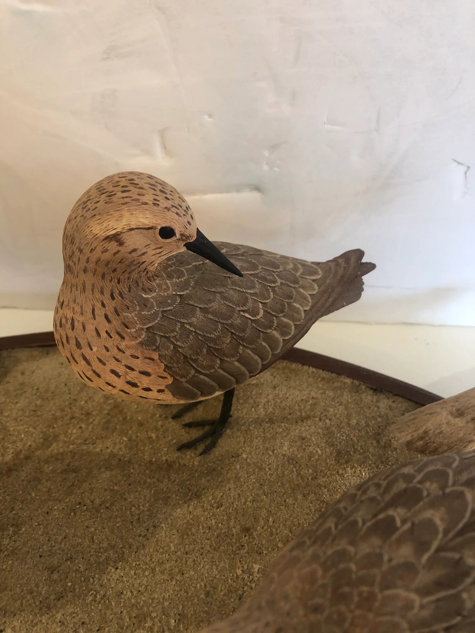 Nantucket Oval Tabletop Sculpture of Carved Wood Sandpipers on the Beach - 4