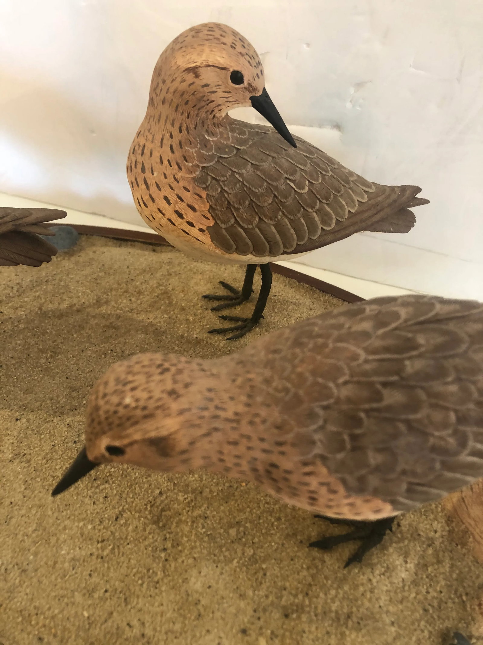 Nantucket Oval Tabletop Sculpture of Carved Wood Sandpipers on the Beach - 6