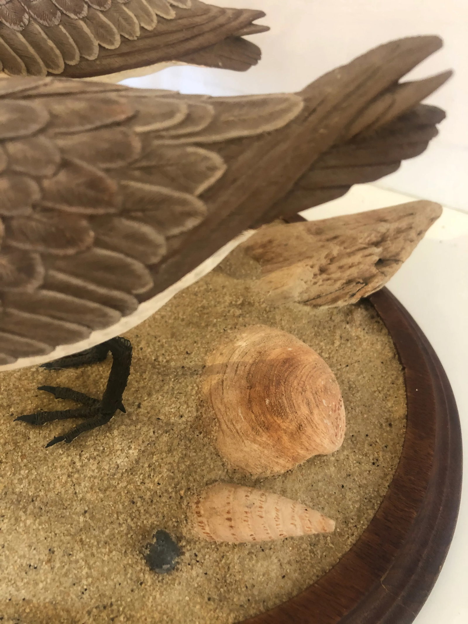 Nantucket Oval Tabletop Sculpture of Carved Wood Sandpipers on the Beach - 7