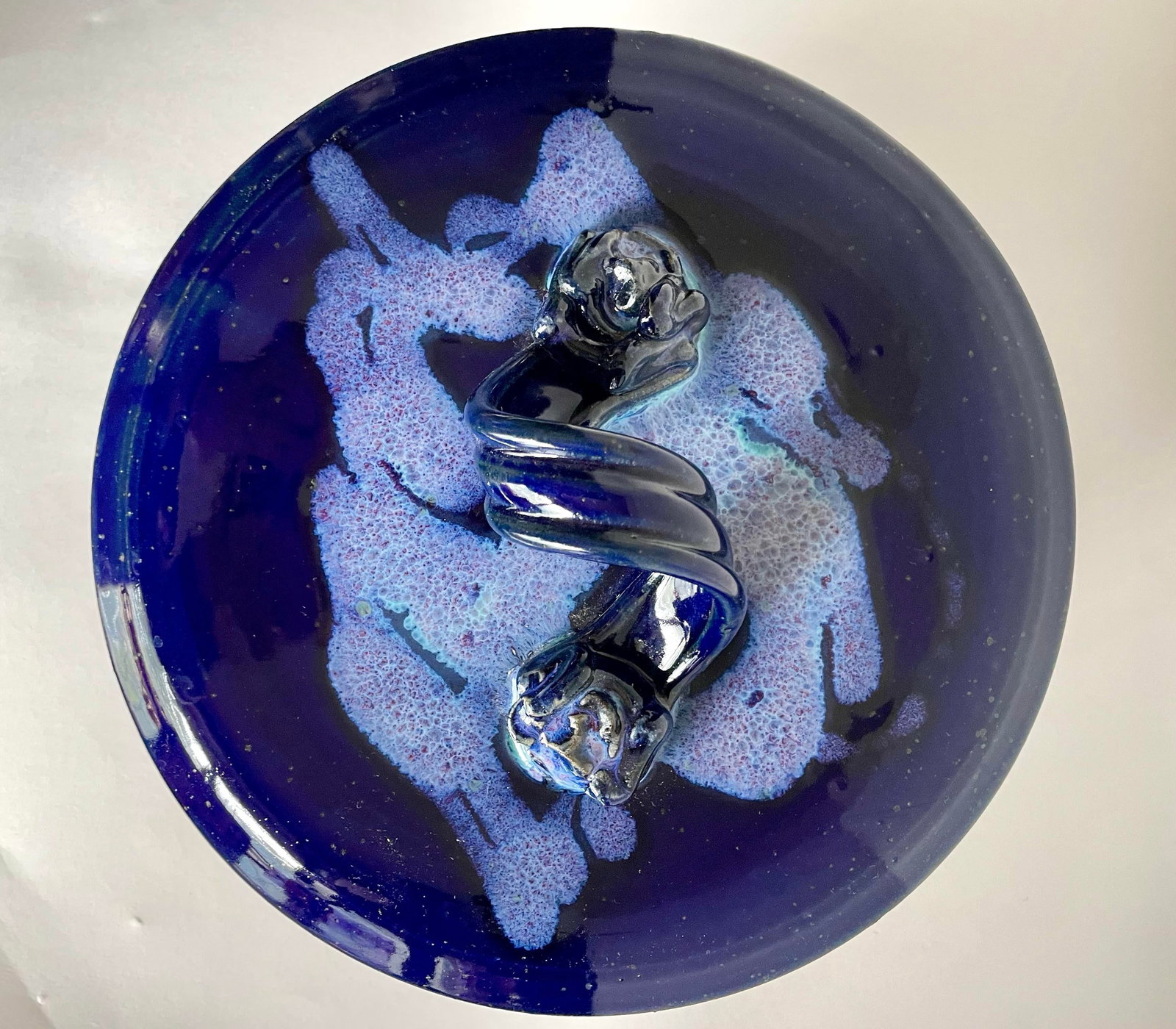1970's Fabrile Studios Blue Glazed Lidded Pottery Dish - 3