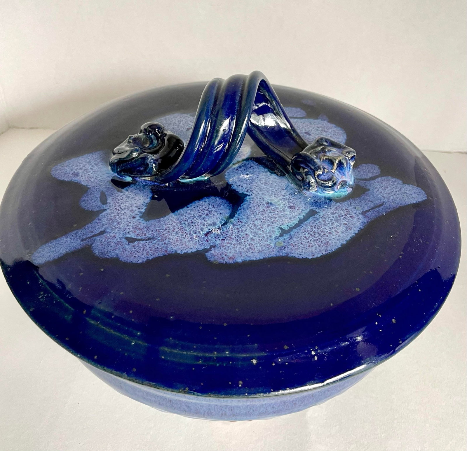 1970's Fabrile Studios Blue Glazed Lidded Pottery Dish - 4