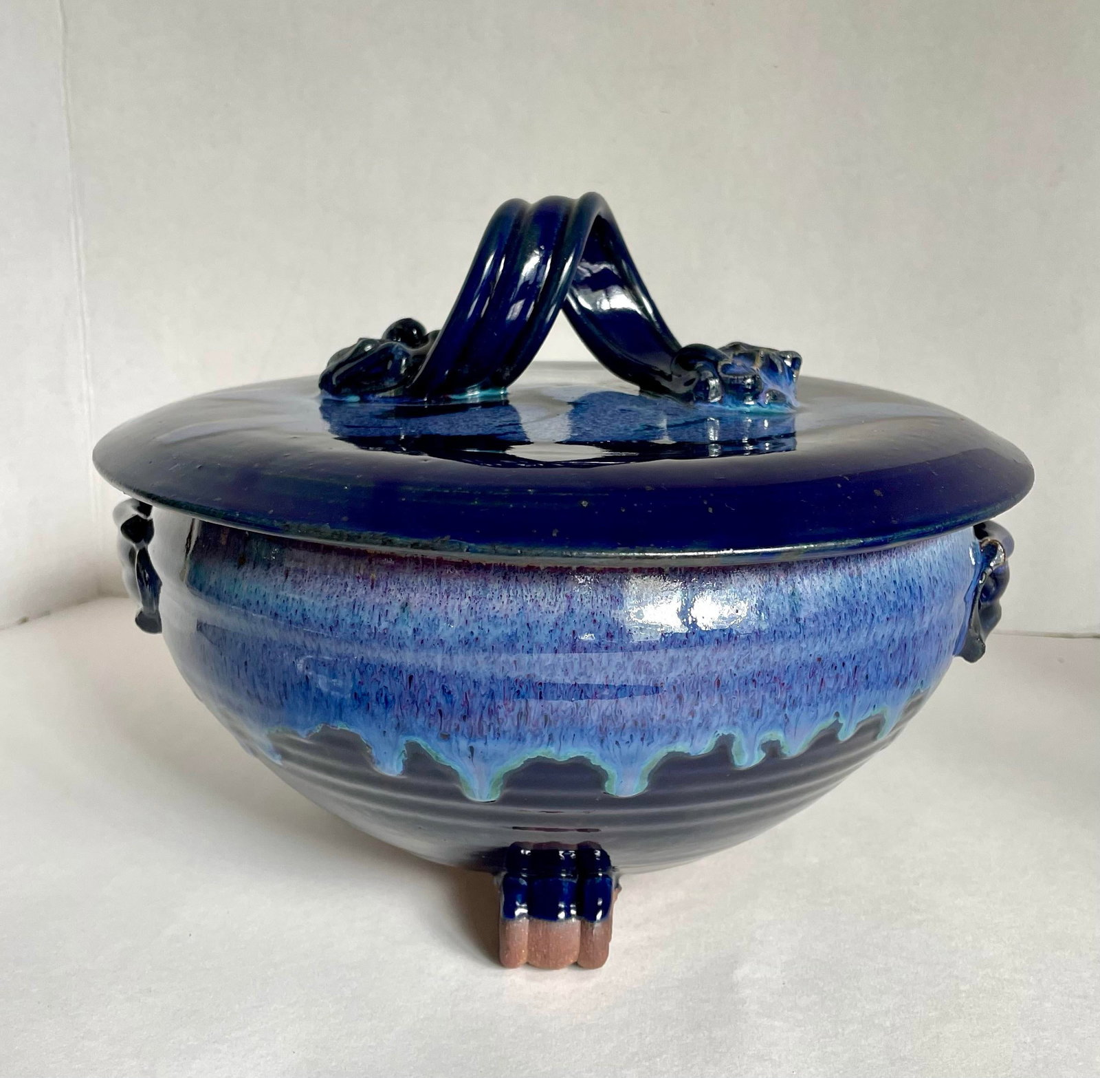 1970's Fabrile Studios Blue Glazed Lidded Pottery Dish - 6