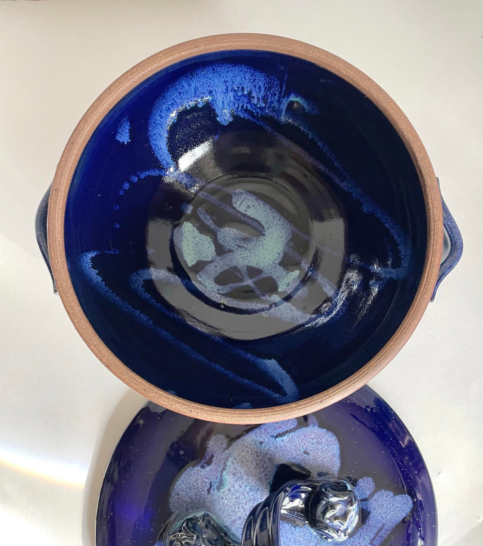 1970's Fabrile Studios Blue Glazed Lidded Pottery Dish - 7